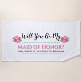 Toalla De Playa Boda floral subió acuarela del honor el | de la