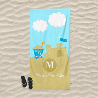 Toalla De Playa Boda Monograma de la Pareja de luna de miel de vac