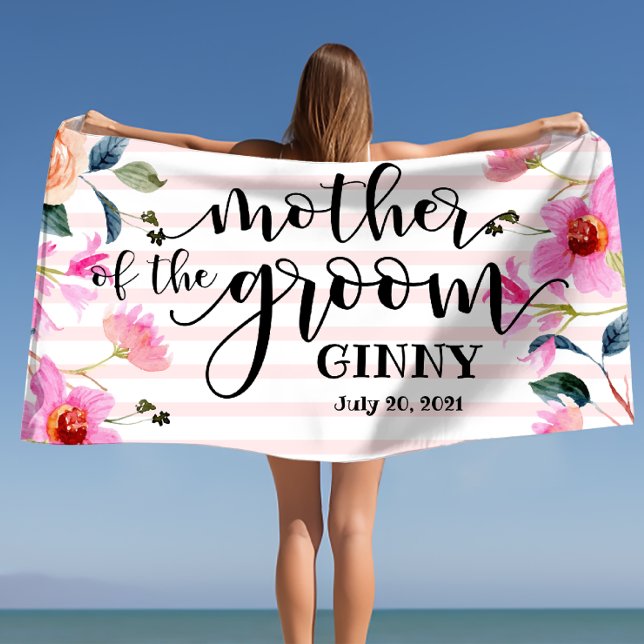Toalla De Playa Boda Personalizada de la Madre del Novio Floral  (Floral Mother of the Groom Personalized Wedding Beach Towel)