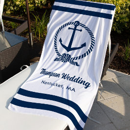 Toalla De Playa Boda personalizada Nautical White Navy Anchor