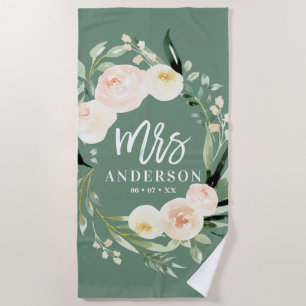 Toalla De Playa bodas florales de color verde crema de color verde