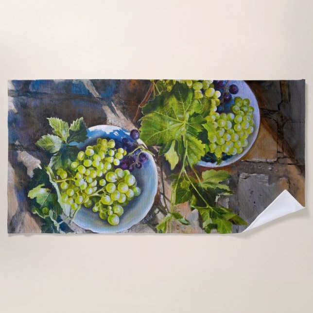 Toalla De Playa Bodegón de Uva Verde Pintura (Anverso)