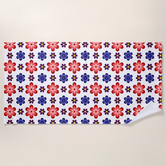 Toalla De Playa Boho Blue Purple Red Flowers Beach Towel (Anverso)