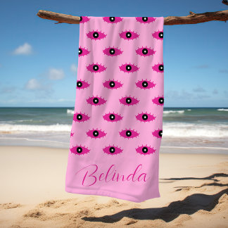 Toalla De Playa BOHO Evil Evil Oyes Nombre manuscrito Rosa