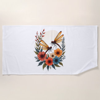 Toalla De Playa Boho Floral Dragonfly