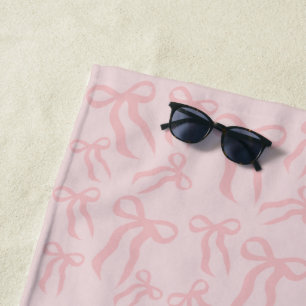 Toalla De Playa Boho lazos de cinta rosa patrón en rosa rubor en p
