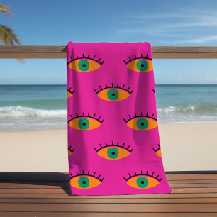 Toalla De Playa BOHO Patrón Ojo Malvado Fundido Fuchsia Diversión