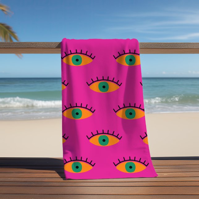 Toalla De Playa BOHO Patrón Ojo Malvado Fundido Fuchsia Diversión (Subido por el creador)