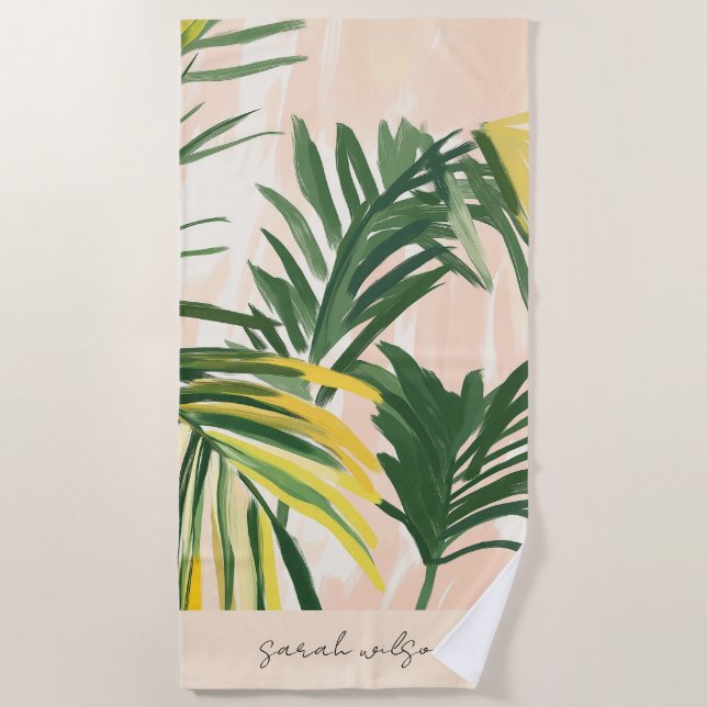 Toalla De Playa Boho Rubor Green Tropical Palm Leaves Beach (Anverso)