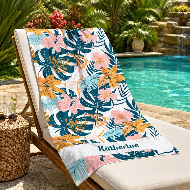 Toalla De Playa Boho Tropical Hojas Flores (Subido por el creador)