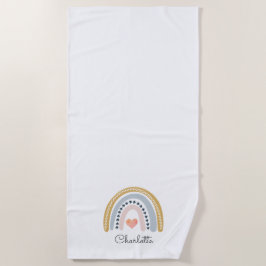 Toalla De Playa Boho Watercolor Arcoiris botón personalizado