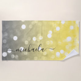 Toalla De Playa Bokek gris amarillo brillante Nombre personalizado