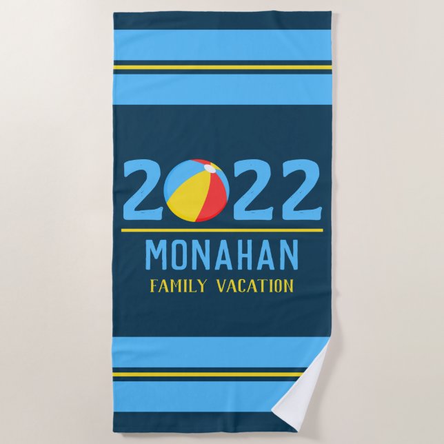 Toalla De Playa Bola de playa de vacaciones familiares personaliza (Anverso)