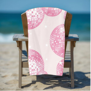 Toalla De Playa Bolas de disco rosadas, estilo retro, estética Gir