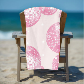 Toalla De Playa Bolas de disco rosadas, estilo retro, estética Gir