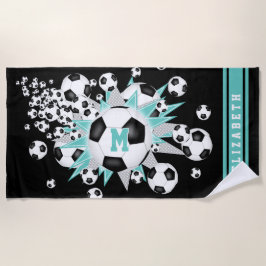 Toalla De Playa bolas de fútbol luces estrellas grises verde azula