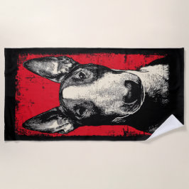 Toalla De Playa Bold Bull Terrier Portrait Red Background