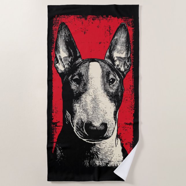 Toalla De Playa Bold Bull Terrier Portrait Red Background (Anverso)