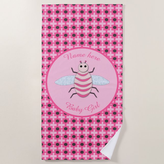 Toalla De Playa Bonito Bebé Rosa Bee Personalizado (Anverso)