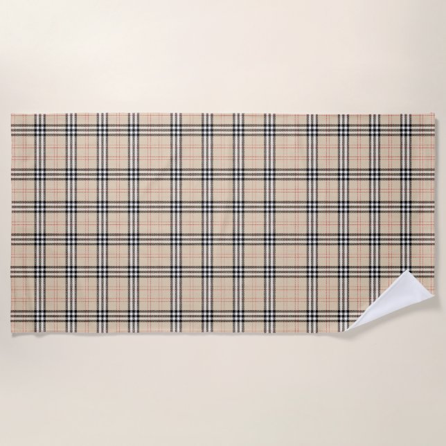 Toalla De Playa Bonito Beige Plaid Tartán (Anverso)