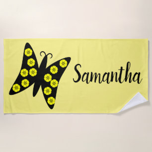 Toalla De Playa Bonito de mariposa negra/amarilla personalizada