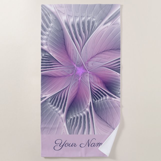 Toalla De Playa Bonito Flor Rosa Moderna Resumen Nombre fractal (Anverso)