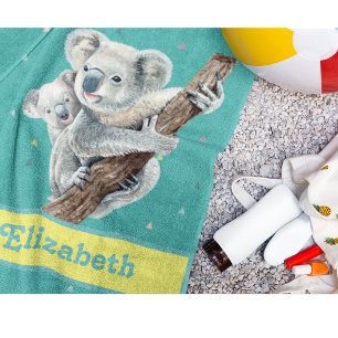 Toalla De Playa Bonito Koala Oso Bonito Púrpura Animal Nombre Niño