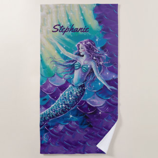 Toalla De Playa Bonito Purple Mermaid Personalizada