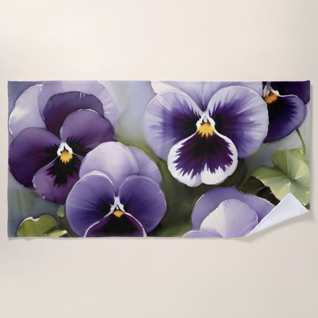 Toalla De Playa Bonito púrpura pintura acuarela (Anverso)