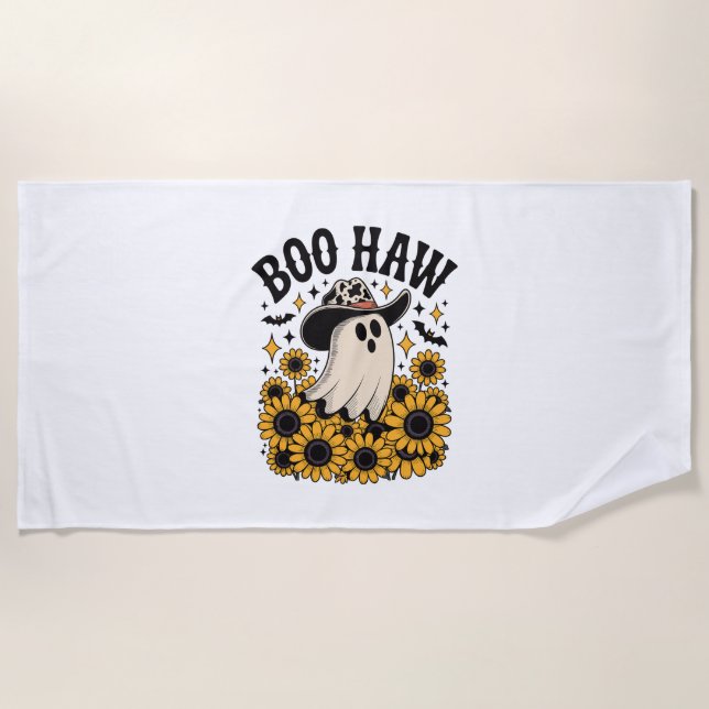 Toalla De Playa Boo Haw Cow Fantasma Halloween Occidental (Anverso)