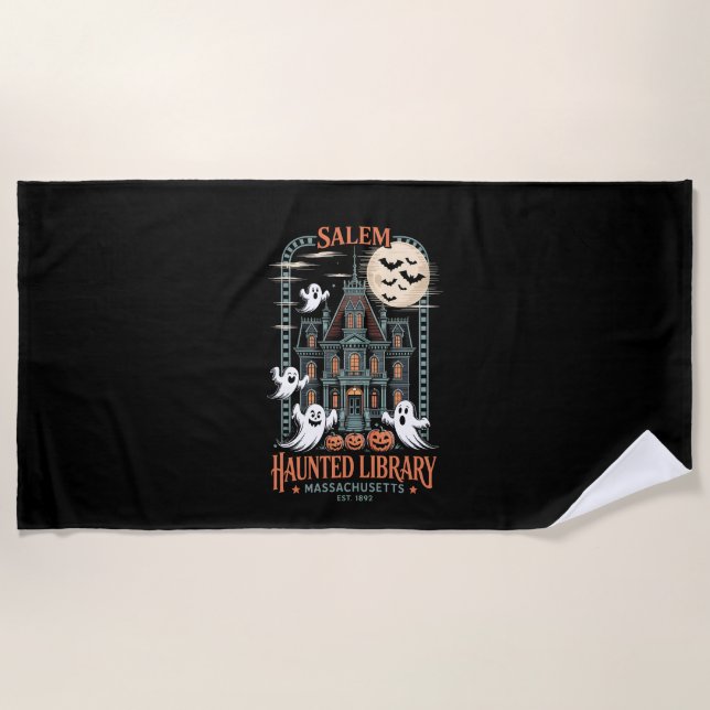 Toalla De Playa Bookworm Halloween Shirt Haunted Library (Anverso)