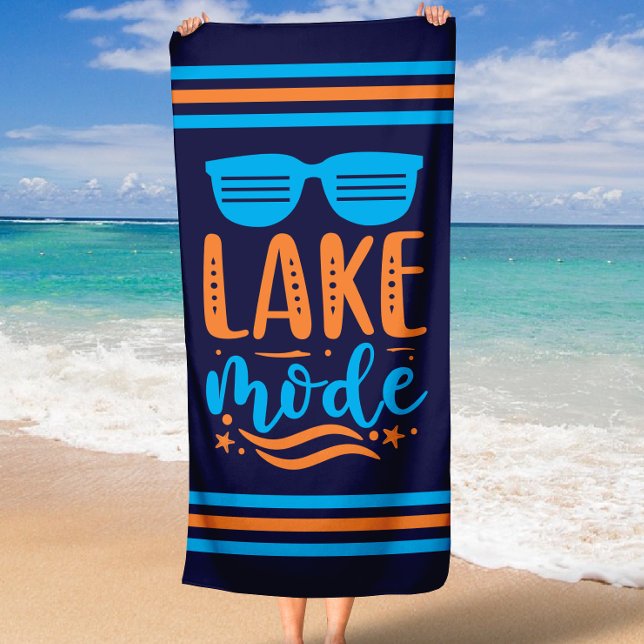 Toalla De Playa Borde de rayas en modo lago de verano (Summer Lake Mode Stripe Border Beach Towel)