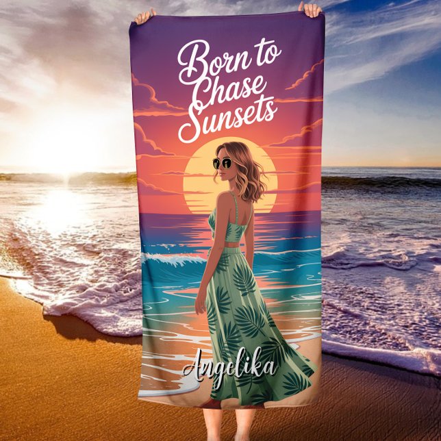 Toalla De Playa Born to Chase Sunsets Tropical Beach Vibes (Subido por el creador)