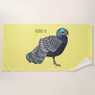 Toalla De Playa Bornean peacock-pheasant bird cartoon illustration