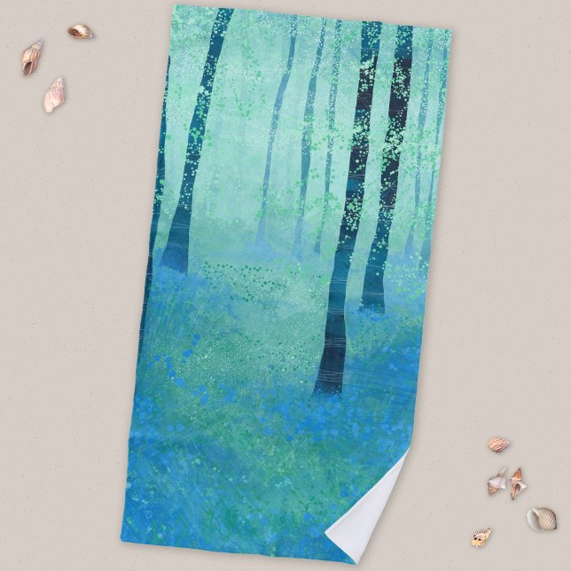 Toalla De Playa Bosque de Campanillas Azules (Bluebell woodland landscape art beach towel)
