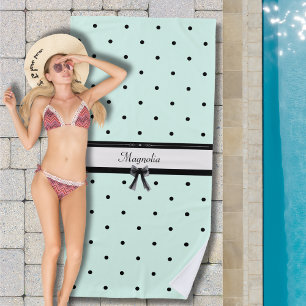 Toalla De Playa Boutique Chic Verde Menta Lunares Monograma
