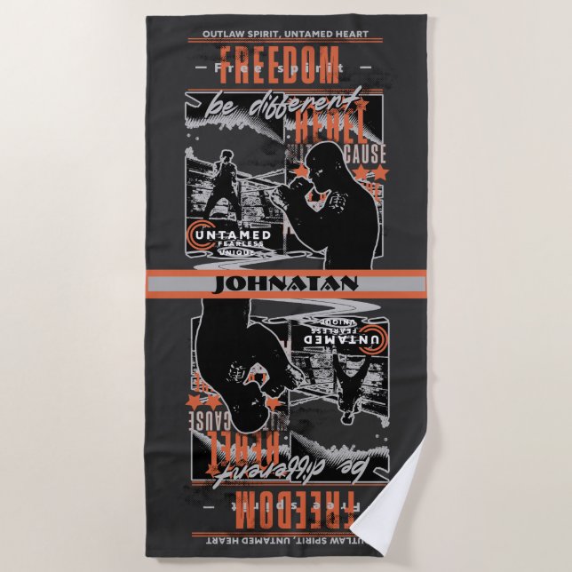 Toalla De Playa Boxing Motivation Rebel Fighter Gym Training (Anverso)