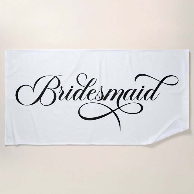 Toalla De Playa Bridesmaid con letras elegantes y negras (Anverso)