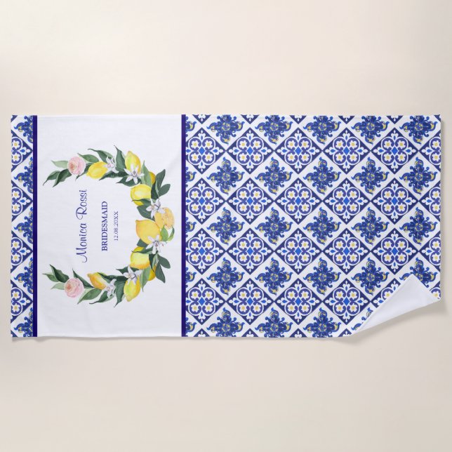 Toalla De Playa Bridesmaid Lemon Blue Azulejos italianos ducha de  (Anverso)