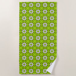 Toalla De Playa Bright green and white floral patterned
