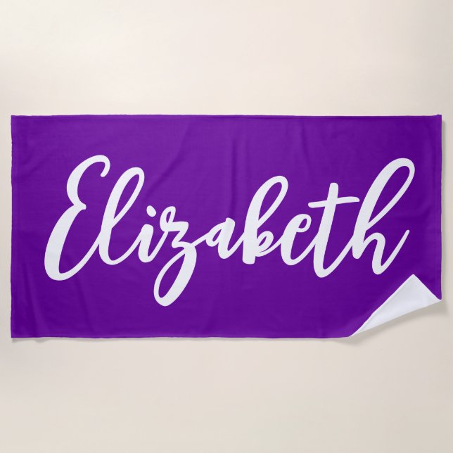 Toalla De Playa Bright Purple and White Lettering Script (Anverso)