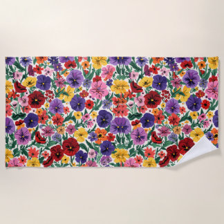Toalla De Playa Bright Spring Pansies Floral Garden Pattern