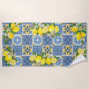 Toalla De Playa Brillante Mediterráneo Sicilia Tiles Citrus Lemons