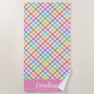 Toalla De Playa Brillante multicolor Gingham Personalizado