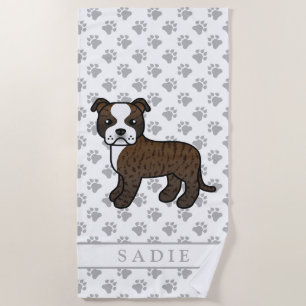 Toalla De Playa Brindle y Staffie Blanco Perro de Dibujos Animados