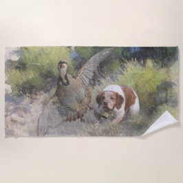 Toalla De Playa Brittany Spaniel caza chukar pertridge, arte