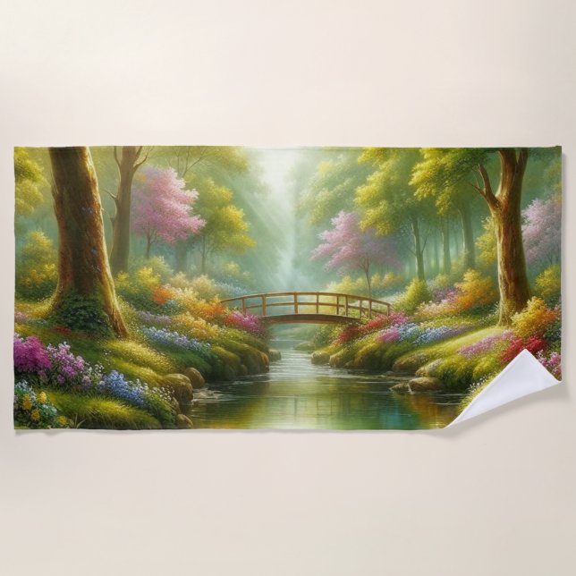 Toalla De Playa Brook de primavera con flores (Anverso)