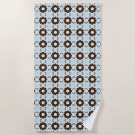 Toalla De Playa Brown and white flowers geometric patterned