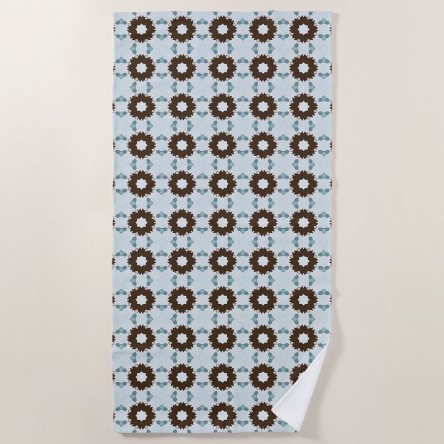 Toalla De Playa Brown and white flowers geometric patterned  (Anverso)