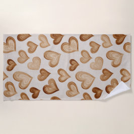 Toalla De Playa Brown Cream Hearts Stripes